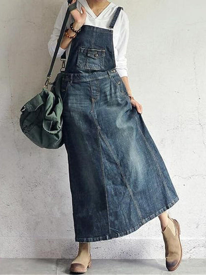 Casual Vintage-Inspired Back Slit Denim Overall Dress  Drako™️