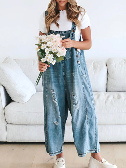 Loose Fit Distressed Denim Overalls  Drako™️
