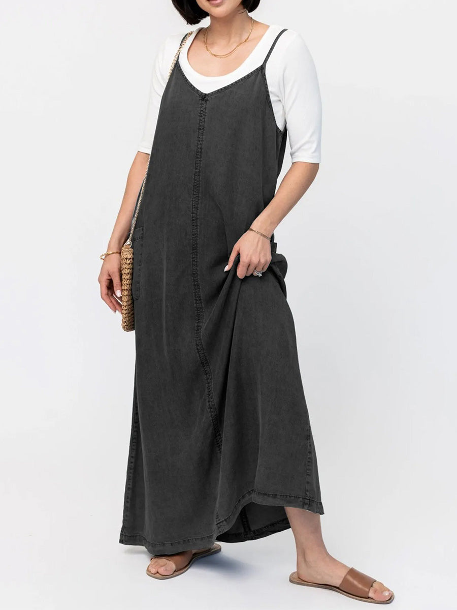 Vintage-Inspired Loose Fit Denim Maxi Dress  Drako™️