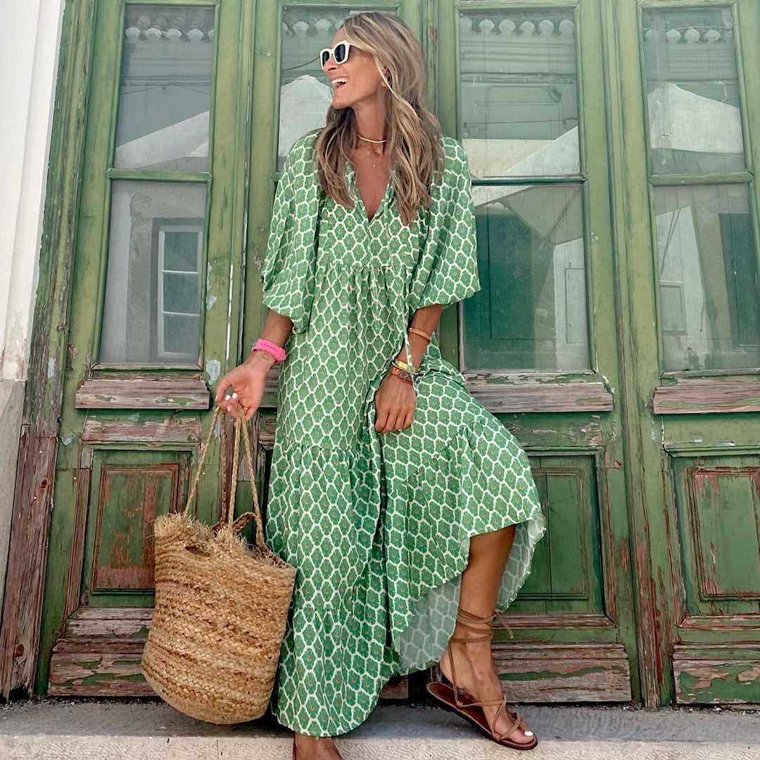 Green vintage bohemian floral printed robe  Drako Watches
