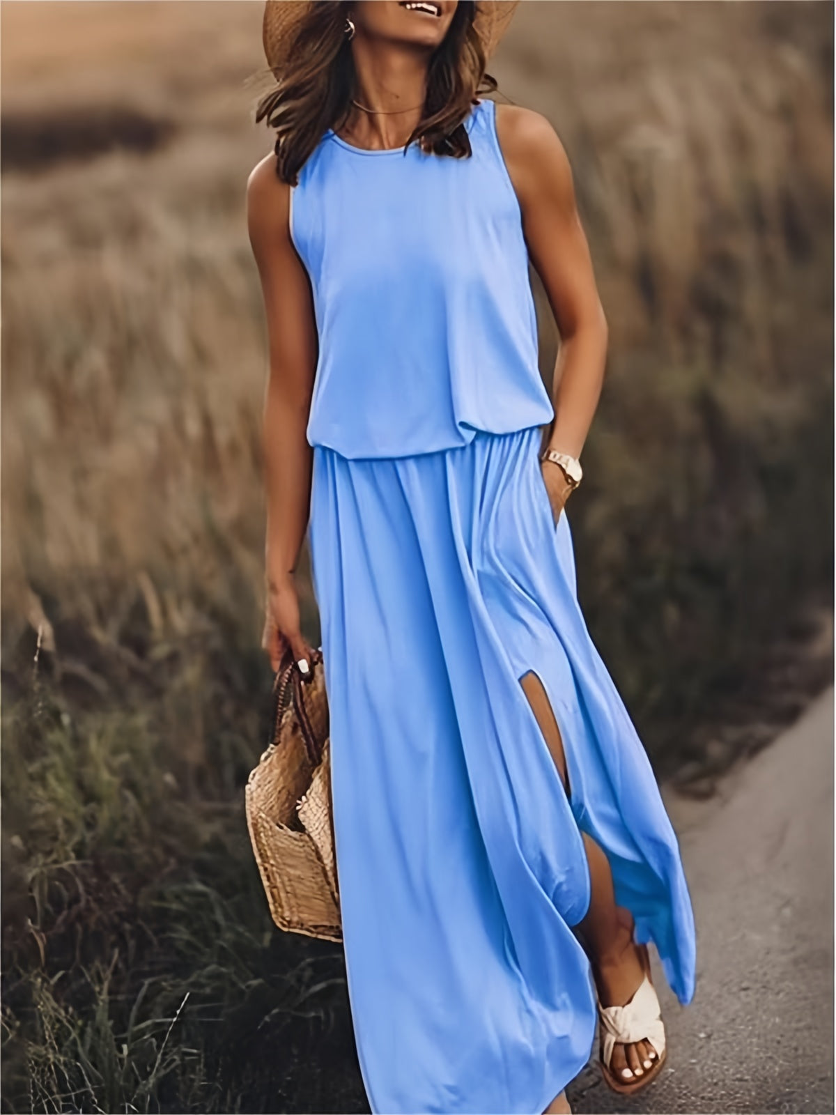 Women’s Maxi Dress | Boho Style with Draped Overlay & Side Slits | Polyester Blend | Comfortable Fit  Drako™️