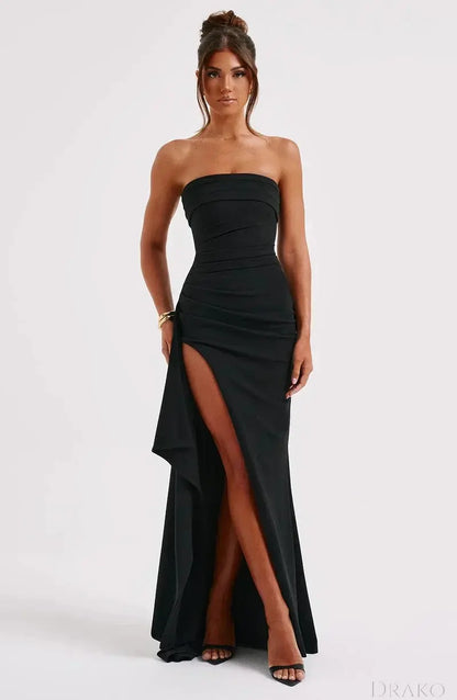 Althea Women’s Strapless Ruched Maxi Dress  Drako Watches