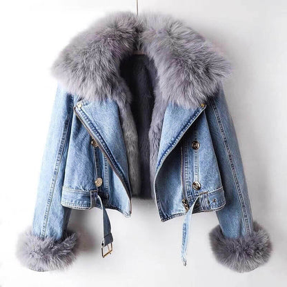 Clara Elegant Denim and Fur Jacket  Drako Watches