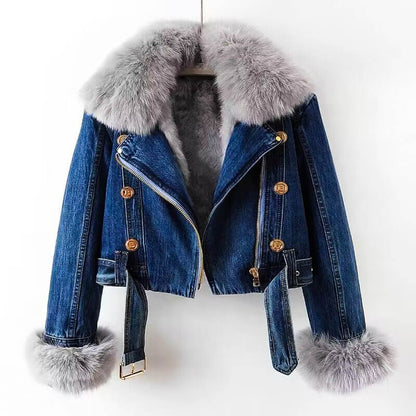 Clara Elegant Denim and Fur Jacket  Drako Watches