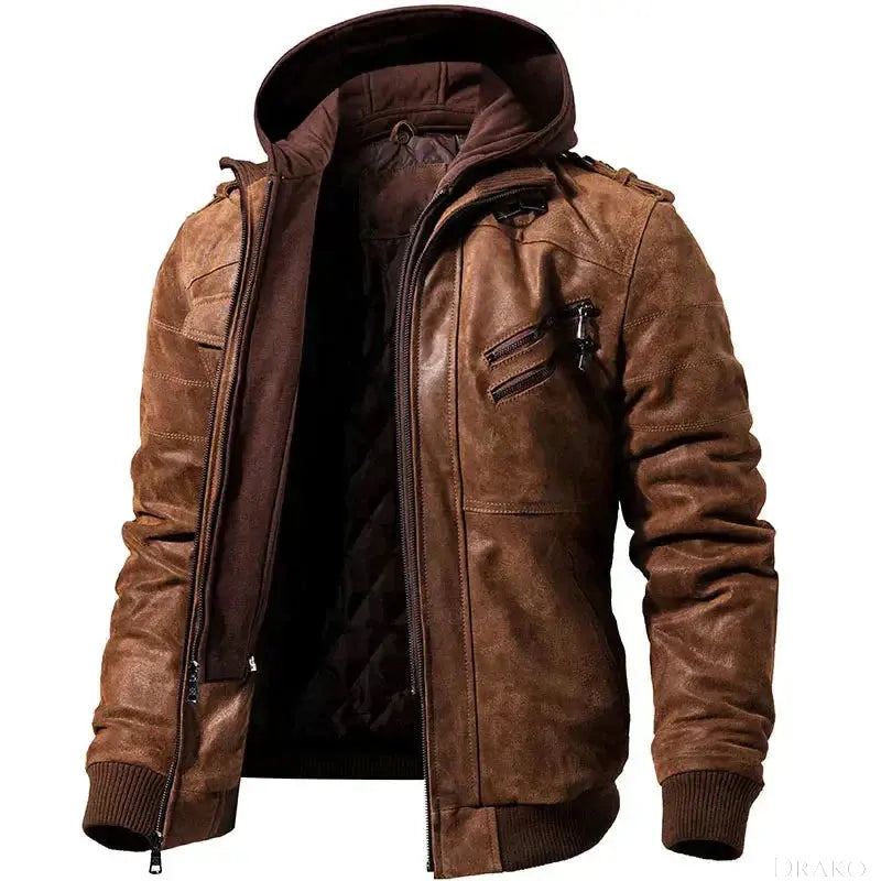 Griffin Men’s Leather Hooded Jacket  Drako Watches