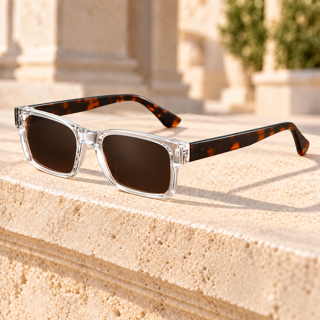 Parker Square Acetate Sunglasses — Amber, full frame