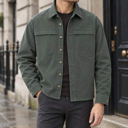Grant Cotton Shirt Jacket - Army Green, worn, full jacket