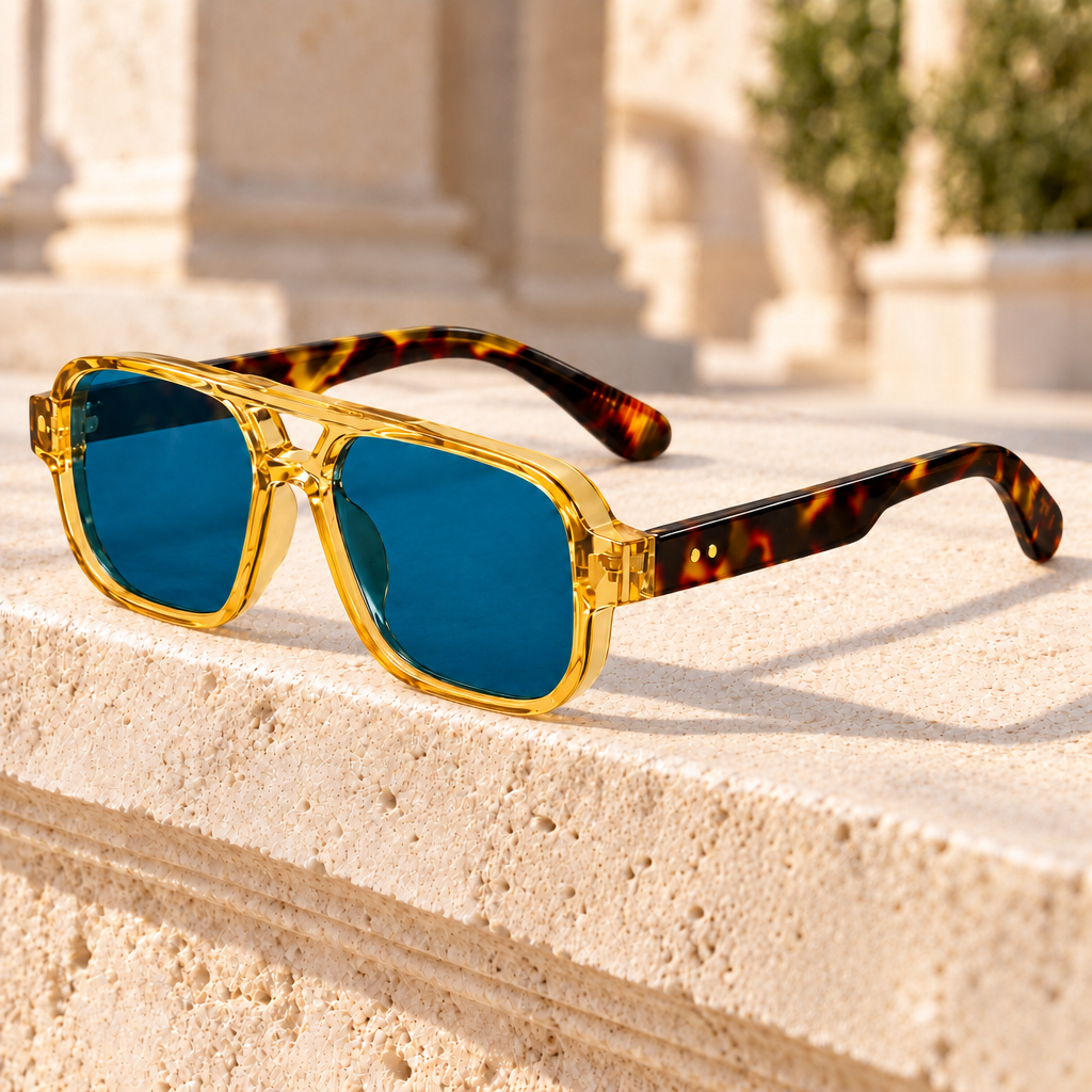 Wade Double-Bridge Oversized Sunglasses — Azure, full frame