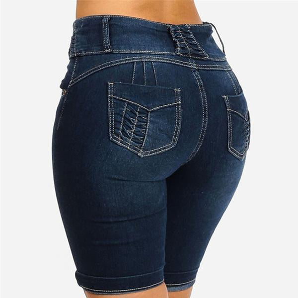 Mid Rise Buttons Stretch Denim Shorts - Clearance Sale  Drako™️
