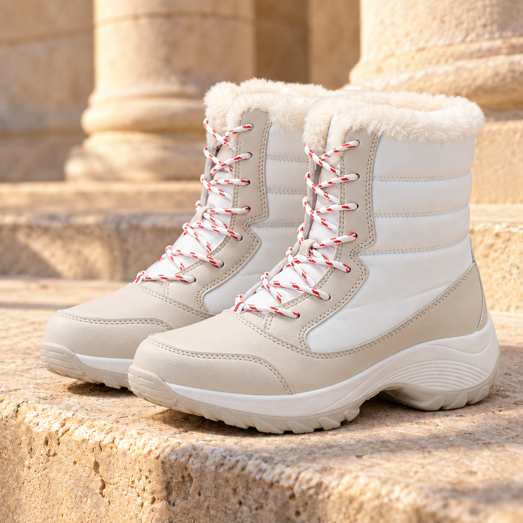 Holly Faux-Fur Lined Snow Boots - Beige, full pair