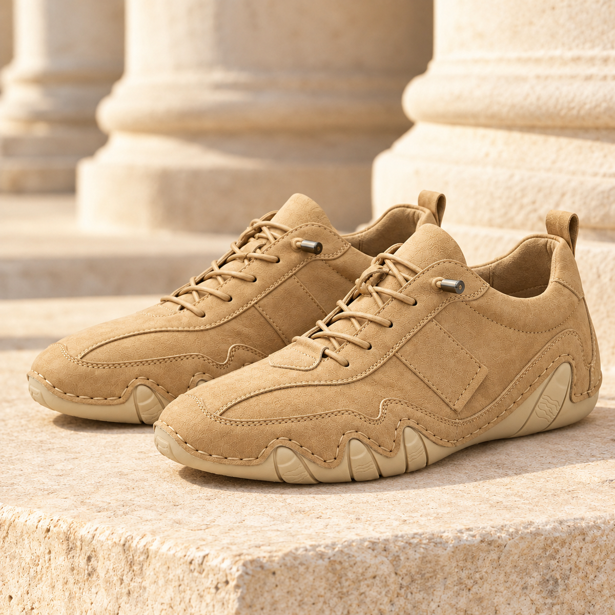 Gavin Wavy-Sole Leather Lace-Up Shoes - Beige, full pair