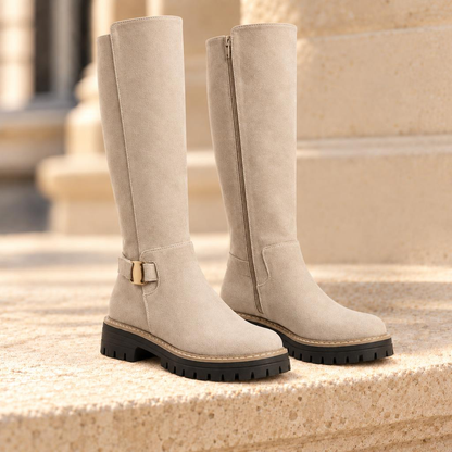 Sloane Suede-Look Knee-High Boots - Beige, full pair