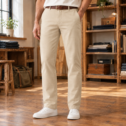 Connor Four-Way Stretch Trousers - Beige, worn, full trousers