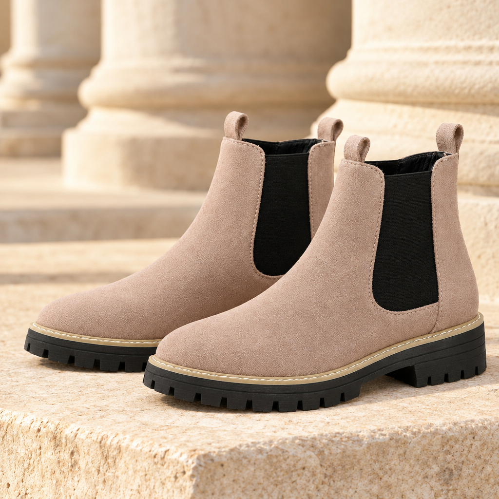 Kendall Faux-Suede Lug-Sole Chelsea Boots - Beige, full pair