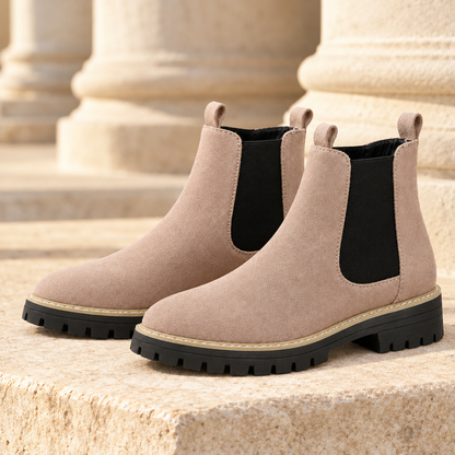 Kendall Faux-Suede Lug-Sole Chelsea Boots - Beige, full pair