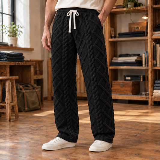 Lucas Cable-Knit Drawstring Sweatpants - Black, worn, full sweatpants