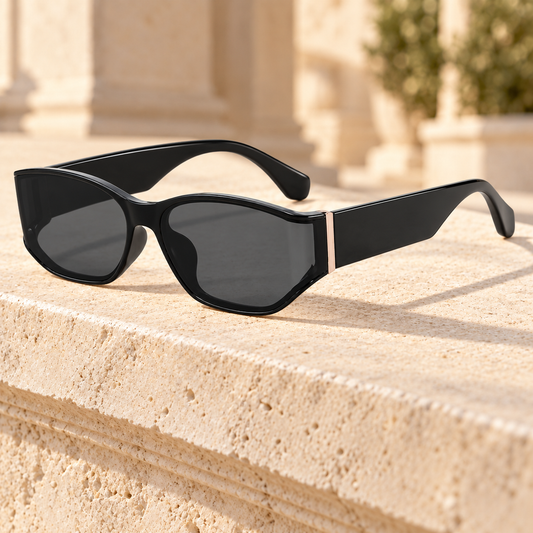 Audrey Angular Cat-Eye Sunglasses — Black/Grey, full frame