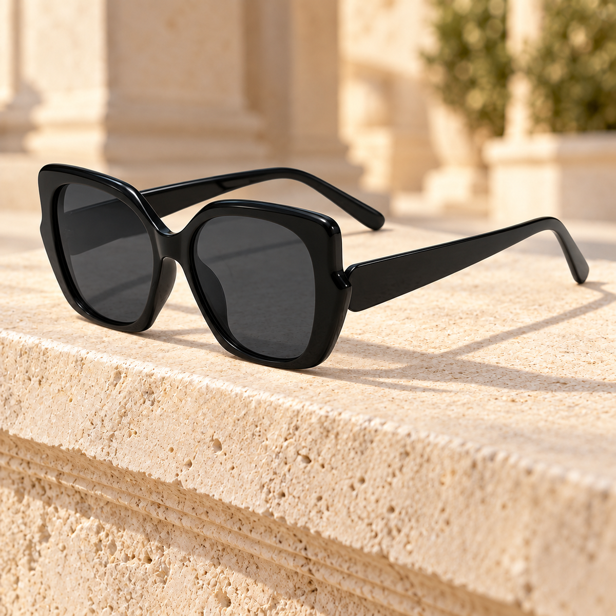 Casey Oversized Butterfly Sunglasses — Black/Grey, full frame