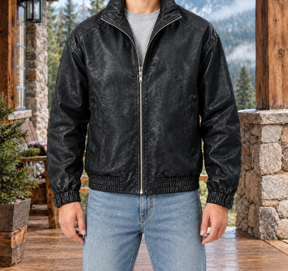 Brandon Waxed-Finish Zip Jacket - Black, worn, full jacket