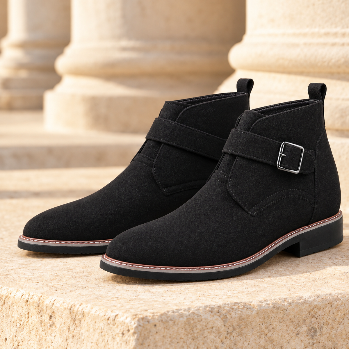 Shane Suede-Look Buckle Ankle Boots - Black, full pair