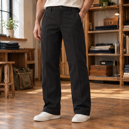 Scott Fleece-Lined Softshell Trousers - Black, worn, full trousers