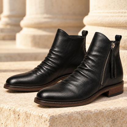 Evan Ruched Side-Zip Boots - Black, full pair