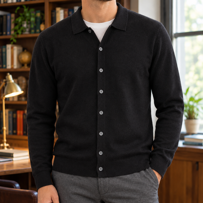 Andrew Fine-Knit Polo Cardigan  Drako™️ tops