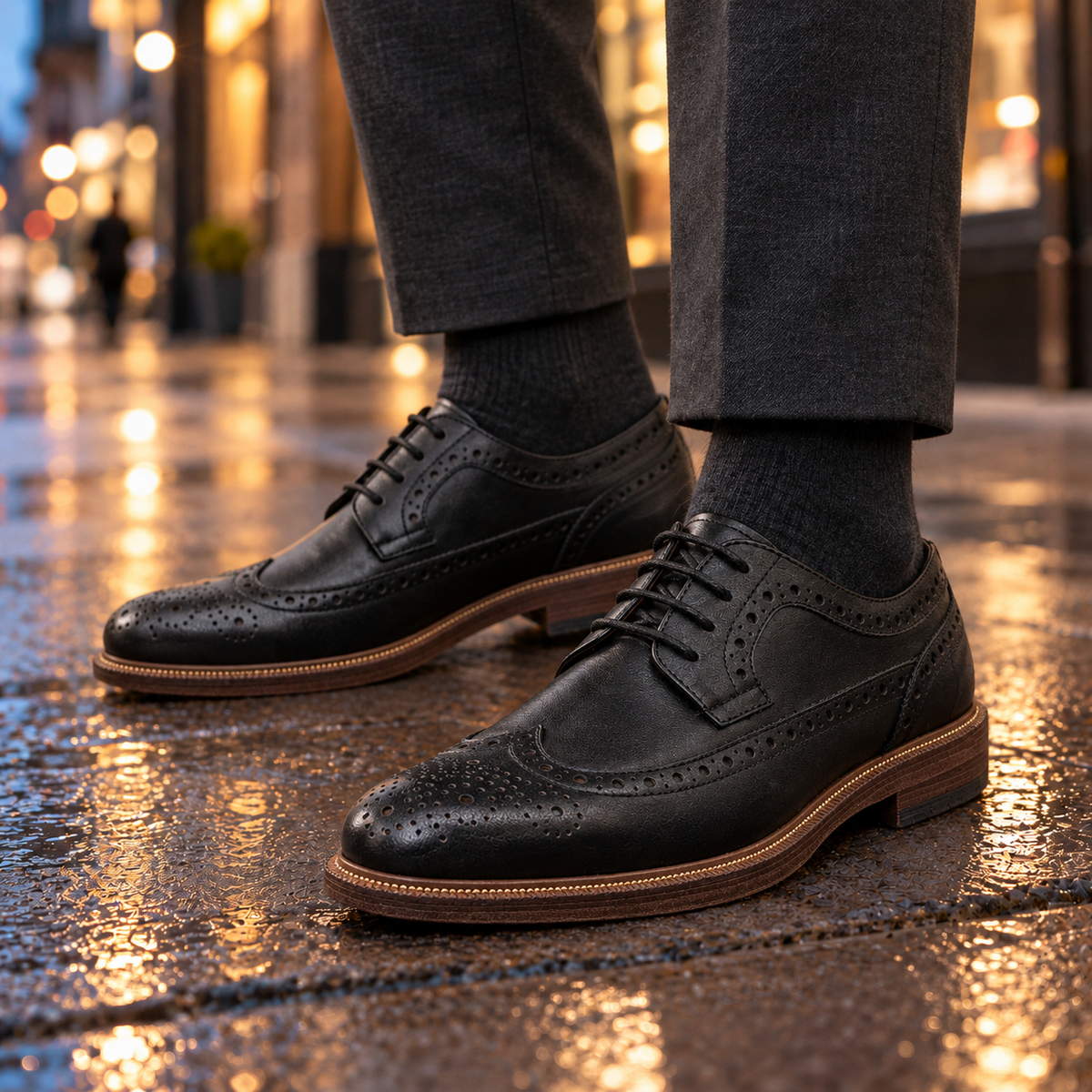 Gordon Grained Wingtip Brogues - Black, worn pair