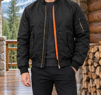 Brett Contrast-Lined Flight Jacket - Black, worn