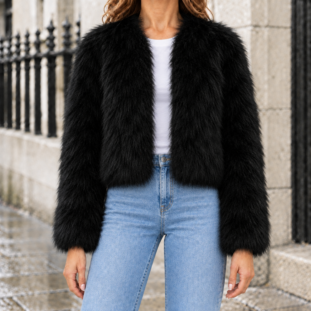Ashley Faux-Fur Cropped Jacket - Classic Black, worn