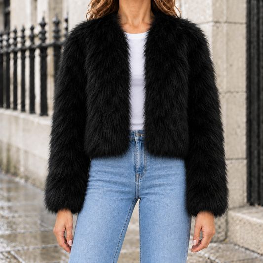 Ashley Faux-Fur Cropped Jacket - Classic Black, worn