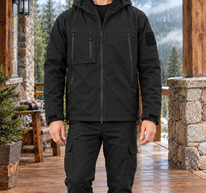 Hunter Hooded Utility Jacket - Black, worn