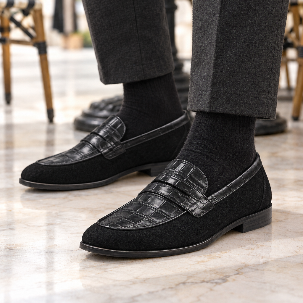 Warren Croc-Apron Suede Penny Loafers  Drako™️ shoes