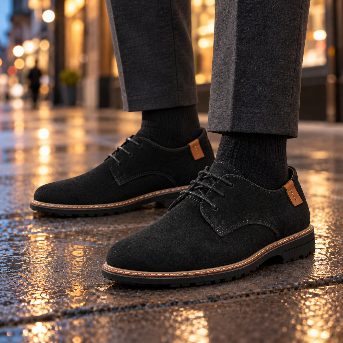 Clark Burnished Leather Derby Shoes - Black, worn pair