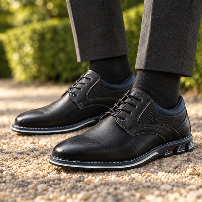 Conrad Leather Lace-Up Derby Shoes - Black, worn pair