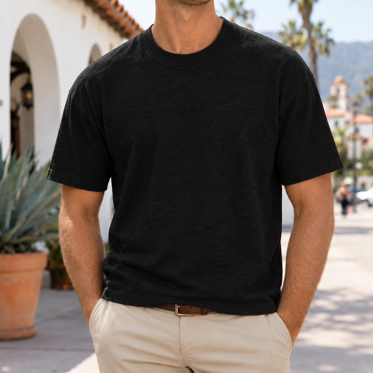 Calvin Heavyweight Slub Cotton Tee - Black, worn, full tee