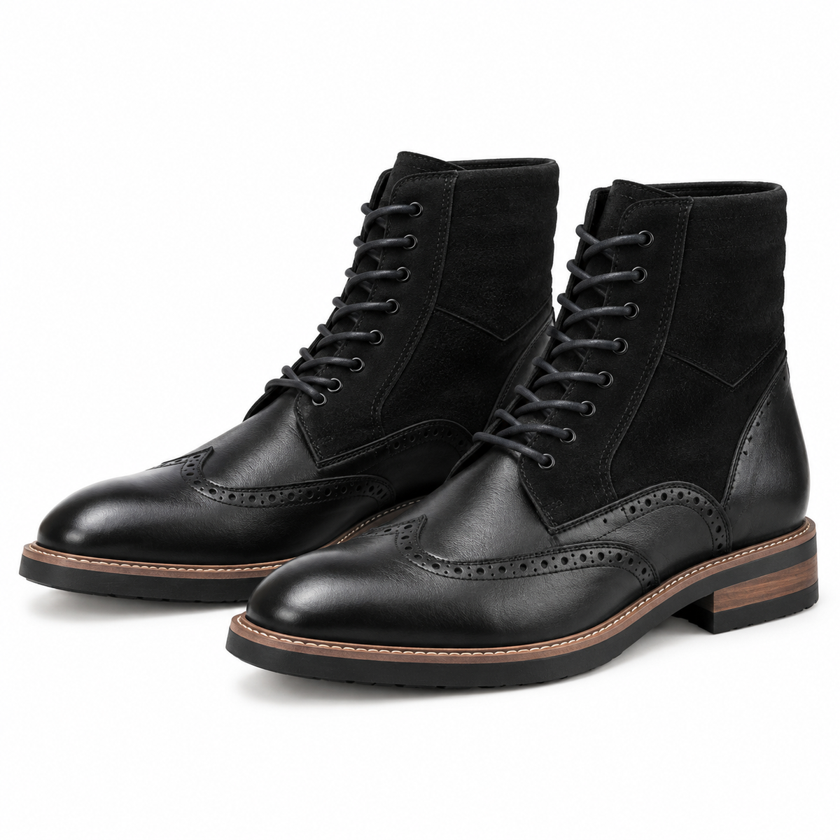Russell Leather Wingtip Lace-Up Boots - Black, full pair