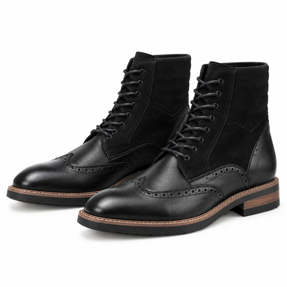 Russell Leather Wingtip Lace-Up Boots - Black, full pair