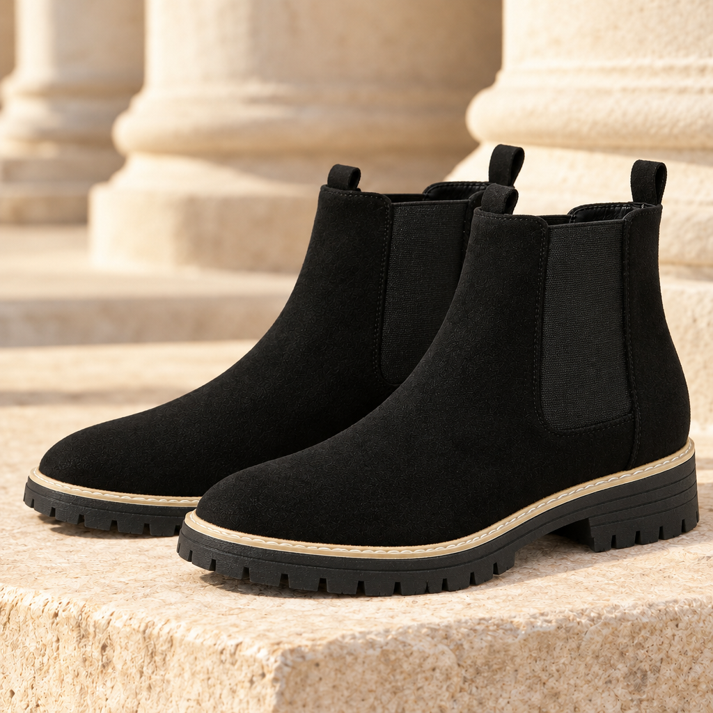 Kendall Faux-Suede Lug-Sole Chelsea Boots - Black, full pair