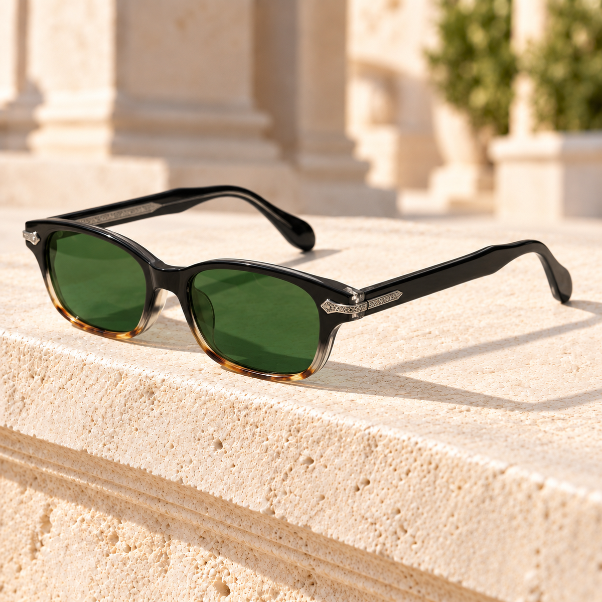 Tessa Rectangle Acetate Sunglasses — Black, full frame
