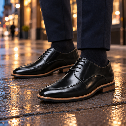 Franklin Split-Toe Leather Derby Shoes - Black, worn pair