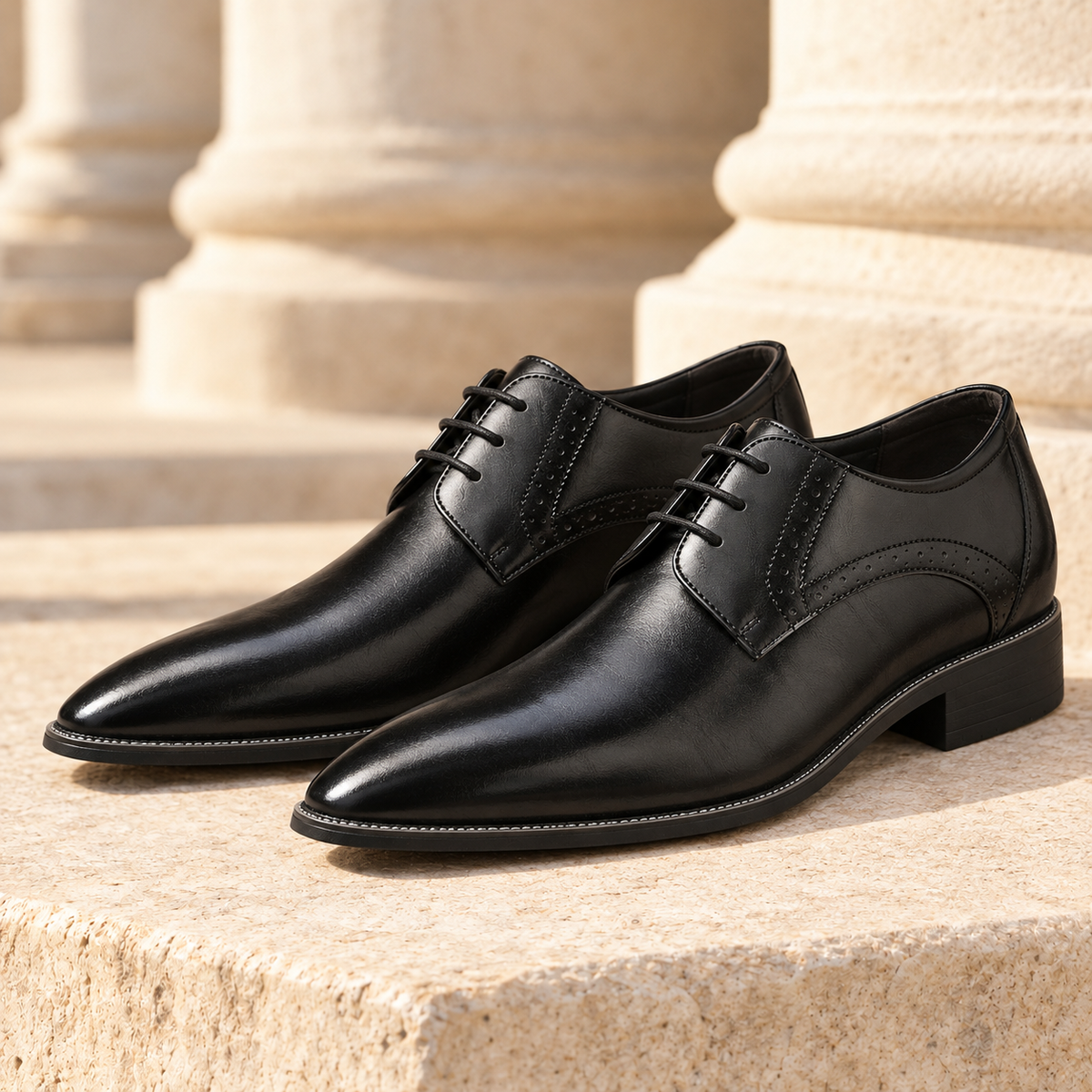 Charles Polished Brogue Dress Shoes - Black, full pair