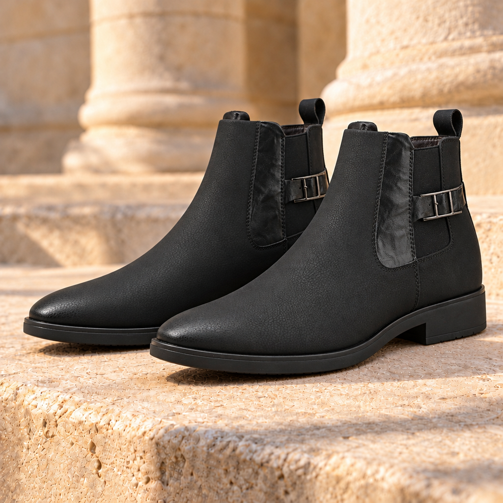 Marcus Buckle-Strap Chelsea Boots - Black, full pair