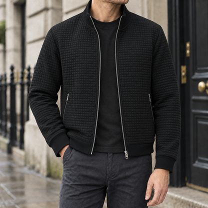 Nolan Grid-Quilted Zip Jacket - Black, worn, full jacket