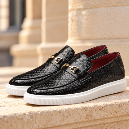 Severin Croc-Embossed Horsebit Loafers - Black, full pair