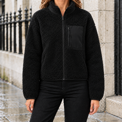 Hannah Sherpa Fleece Zip Jacket - Black, worn, full jacket