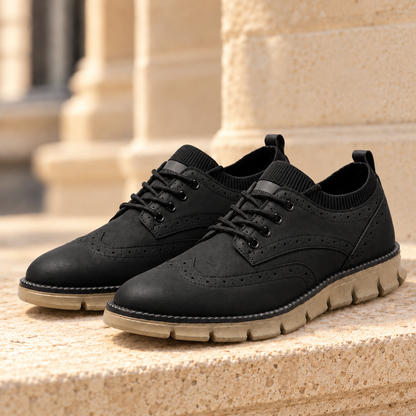 Ellis Knit-Collar Wingtip Sneakers - Black, full pair
