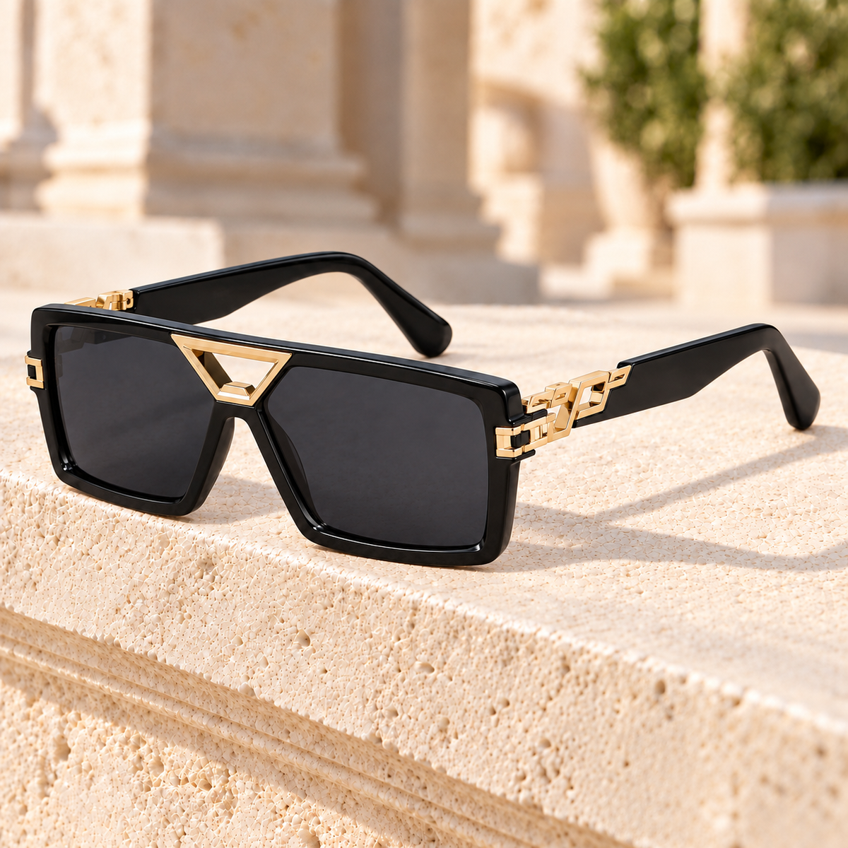 Valerie Chain-Link Oversized Sunglasses — Black, full frame