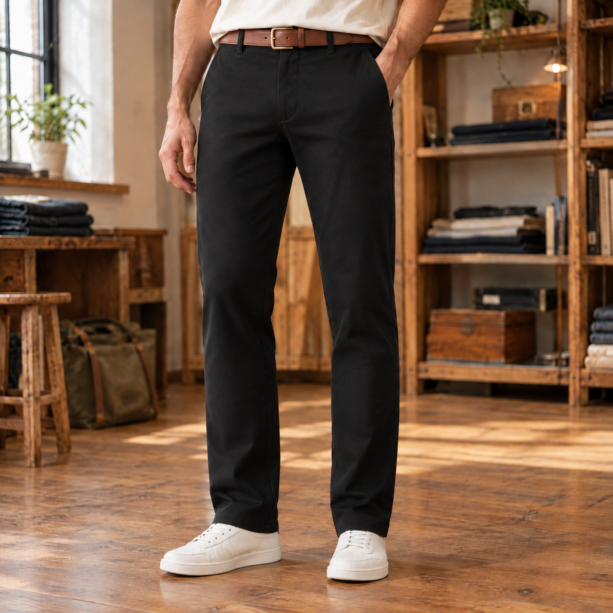 Connor Four-Way Stretch Trousers - Black, worn, full trousers