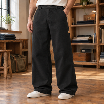Owen Washed Cotton Work Pants - Black, worn, full pants